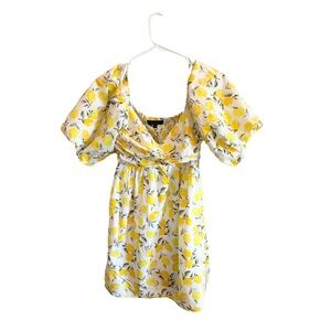 Trixxi Lemon Print Puff Sleeve Mini Dress – Size Large